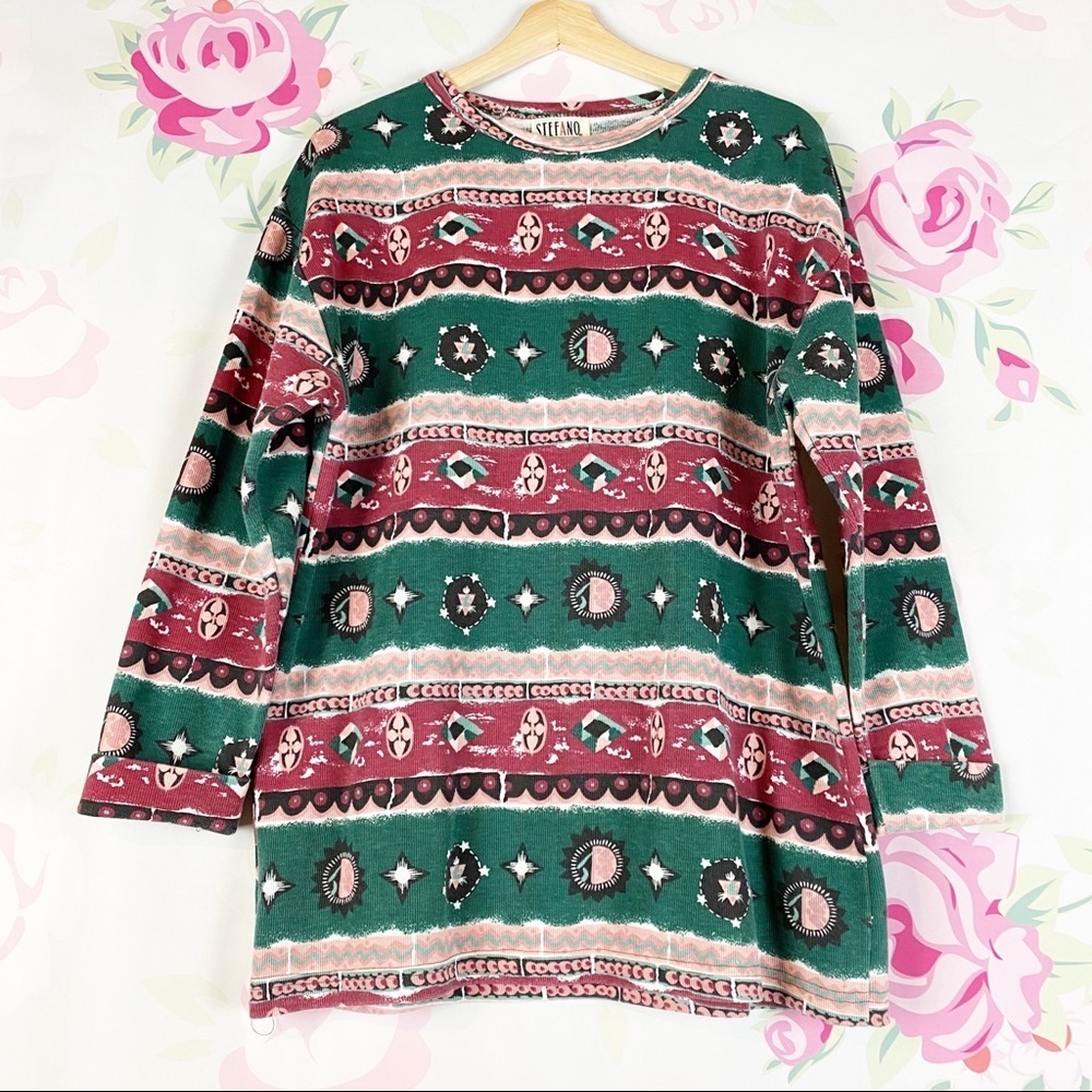 Vintage Stefano Geometric Long Sleeve Shirt M - Picture 1 of 8